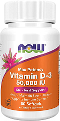 Now Vitamin D3-50000 IU Softgels, 50 капс