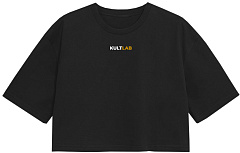 Kultlab Женский кроп-топ Oversize Merch, чёрный - бело-оранжевый