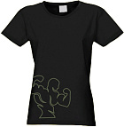 Kultlab Футболка женская с зелёным контурным логотипом на боку, чёрная