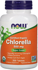 NOW Organic Chlorella 500 мг, 200 таб
